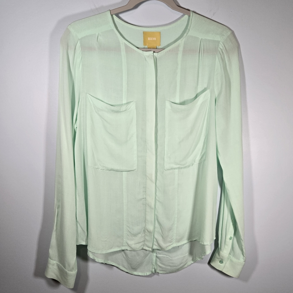 Maeve by Anthropologie Mint Green Button Up Shirt Size 4 Long Sleeve Lightweight